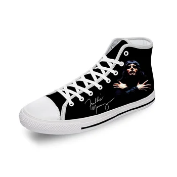 Freddie Mercury O Show Tem que continuar Rock Pano Branco Impressão 3D de Alta Superior Sapatos de Lona Homens Mulheres Respirável Leve Tênis