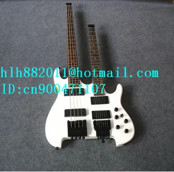frete grátis pescoço dupla healess baixo elétrico e guitarra em branco com rosewood fingerboard +caixa de espuma