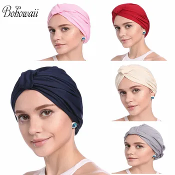 Hijab Muçulmano Caps Islâmico Do Ramadã Mulher De Cor Sólida Turbante Elegante Quebra Cabeça Simples Hoofddoek Moslima