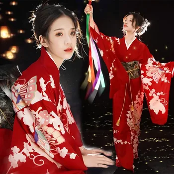 Japonês Vestido De Noiva Tradicional Quimono De Mulheres De Roupas Vintage Vermelho Gueixa Roupão Yukata Cosplay Traje De Desempenho Photoshooting