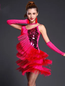 Latino-Dança Vestido de 2022 Novo latina, o desempenho do vestido de concorrência Vestido Feminino Adulto de Lantejoulas de borla vestido de Dança latina de Vestido