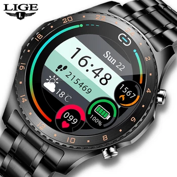 LIGE 2021 Novo Smart Watch, Homens Cheios de Tela de Toque do Esporte Relógio de Fitness IP67 Impermeável Bluetooth Para Android Ios Smartwatch Homens+Caixa