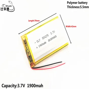 Litro de energia, bateria de Boa Qulity 3,7 V,1900mAH 554270 de Polímero de lítio ion / Li-íon da bateria para o pc da tabuleta do BANCO,GPS,mp3,mp4