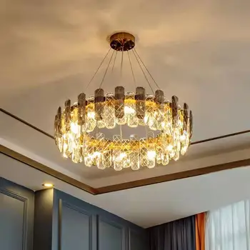 Luxo Moderna Sala de estar LED Candelabro de Cristal Brilho do Ouro Luminárias para Quarto de Estudo Pingente Luzes de Decoração de Casa Redonda Hanging Lamp