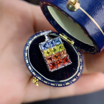 Luxo total de diamante natural de cor de safira pulseira de prata 925 embutidos colorido tesouro pulseira da moda