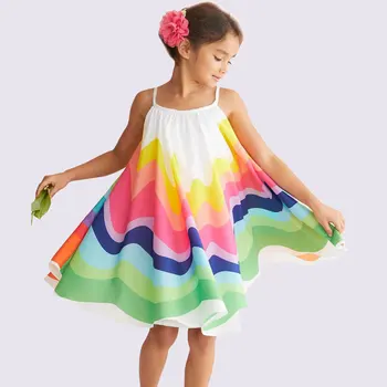 Meninas Chiffon Vestido de Princesa de Verão da Criança Correia arco-íris Festa Casual Sundress de Crianças Vestido de Roupas Para Meninas