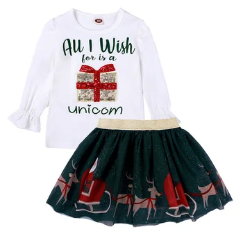 Meninas o Natal Roupa Crianças Camiseta + Saia de Conjuntos de Vestuário de Qualidade de Manga Longa Roupas infantis
