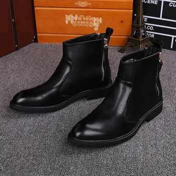 mens casual, escritório de negócios vestido formal chelsea boots de couro macio sapatos preto maré cowboy ankle boot primavera, outono curto botas