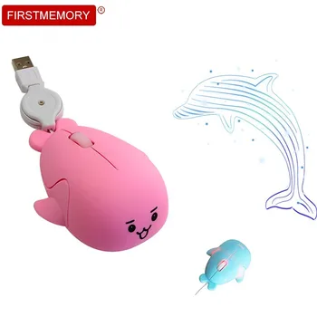 Mini Mouse USB Mouse Óptico Bonito dos desenhos animados com Fio PC Mause Golfinho em Forma de Jogos Mouses Ergonômicos Slient Mouse Para notebook