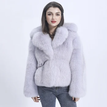 MISSJANEFUR Fox Fur Casaco de Inverno Quente Grossa Vire para Baixo de Gola Curta Pele Real de Roupas femininas Novas Chegada 2021