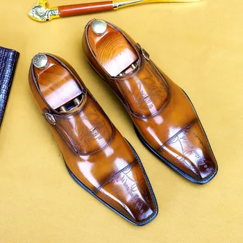 Monge Alça de Oxford, Sapatos de Mens Artesanais de Couro Genuíno Fivela Homens Sapatos de Vestido de Casamento Formal do Office para os Homens Calçado