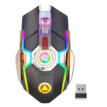 Mouse sem fio de 2,4 GHz Mouse para Jogos RGB USB Recarregável Mudo Mouse 1600 DPI com Charing Cabo para o PC Portátil Jogo do Office Antiderrapante