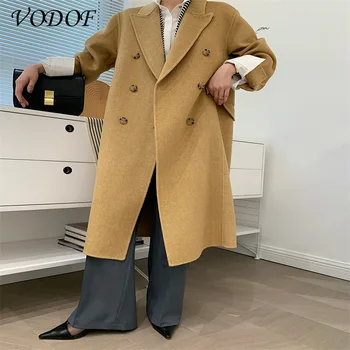 Mulher Longo Casaco De Moda Coreano Mauricinho Estilo Retro Versátil, A Jaqueta Casual Quente De Lã Casaco Oversize 2021 Primavera Mulheres Casaco