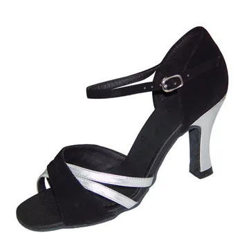 Mulheres Aberto Toe Sapatos de Dança Negra de Salão latina, Salsa, Dança Sapatos Femininos Nubuck Sapatos de Dança de Meninas 7cm de Calcanhar Festa de Dança Sapatos
