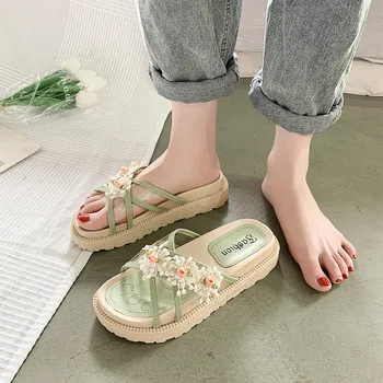 Mulheres Chinelos de quarto 2021 Fêmea Nova Sandálias Grossas Plataforma Senhoras Slides Sapatos de Praia da Mulher de Verão, Calçados de Sapatos Sem salto