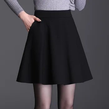 Mulheres Zíper Cintura Alta Solta coreano de Uma linha de Saia Curta Primavera, Outono Office Senhora Elegante, Chique e Casual Preto Mini Saias