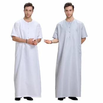 Muçulmano Jubba Thobe Islâmica Plus Size Jilbab Muçulmana Manto Oriente Médio Kaftan Dubai Árabe, a Roupa dos Homens de Camisa de Manga Curta Abaya