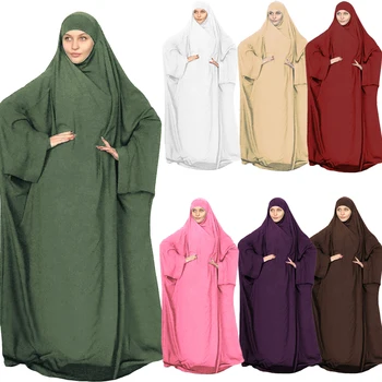 Muçulmano Oração Roupa Vestir Mulheres De Hijab Com Capuz Abaya Khimar Jilbab Ramadã Manto Kaftan De Vestuário Islâmico Cobertura Completa Vestido Djellaba