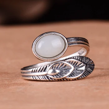Natural hetian jade branco anéis queda de jade com um anel de prata 925 esterlina, anel para homens mulheres anéis jadeite jóias de jade anel de prata 925
