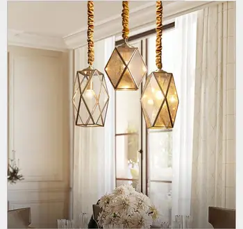 Nordic luminária 1L/3L/4L Design de Vidro Lustre de Bronze Interior Vintage Cobre Vidro Hanging Lamp AC110V/220V 100% Garantido
