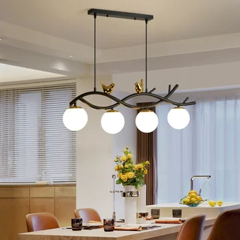 Nordic Minimalista Pássaro Lustre com Bola Branca Abajur Longa Mesa de Jantar, Pendurar a Lâmpada da Cozinha Moderna luminária de Fixação