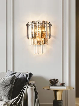 Nova luz de luxo de estilo de cristal da lâmpada de parede moderna minimalista TV da sala de estar de plano de fundo da lâmpada de parede do quarto de cabeceira lâmpada decorativa