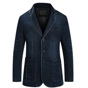 Nova Primavera e Outono Homens de Jaqueta Jeans Business Casual Casaco de Algodão Terno Slim Cor Sólida Tamanho Grande casaco