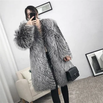 Novo meados de-comprimento fox casaco de pele das mulheres de peles de roupas femininas toda a pele estilo coreano slim moda quente de lazer, outono e inverno