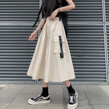 O coreano Tendências de Moda da Saia de Cintura Alta para as Mulheres 2021 Verão de Carga de Roupas de Meninas Adolescentes Goth Saias Longas Harajuku Streetwear