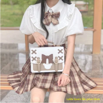 Original pequena de Castanha Urso Japonês jk uniforme saco de menina bonito bowknot Lolita quadrado pequeno saco mochila de ombro Um saco do PLUTÔNIO