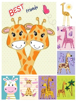 Os animais dos desenhos animados de Girafa 5D Diy Completo Quadrado e Redondo Diamante Pintura, Bordado de Ponto de Cruz, Kit de Arte de Parede para Casa Criança Quarto Decoração