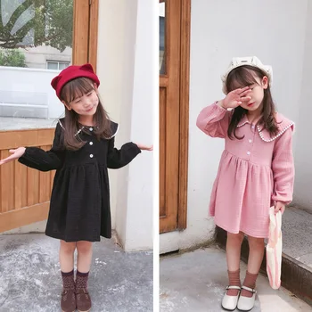 Outono de Crianças Vestidos de Vestidos de Raparigas coreano Filhos do Vento-lapela Vestido de 2-6 Anos