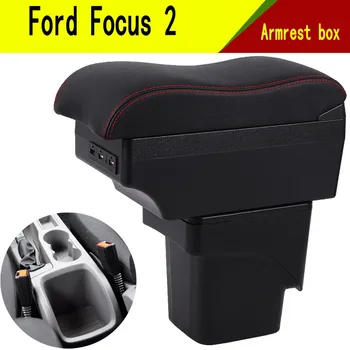 Para o Carro Ford Focus 2 apoio de Braço Caixa de Carro do Centro da Consola de Espaço de Armazenamento Caso de Cotovelo Resto com o Titular da Copa de Interface USB