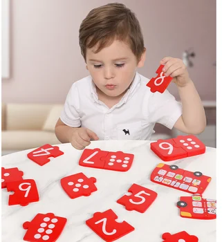 Pares de números tocar meninos e meninas cognitivo números correspondentes para crianças, brinquedos de madeira aprendizagem precoce de quebra-cabeça de blocos de construção