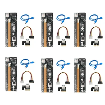PCI-E Riser para o Bitcoin Litecoin ETH Moeda,6-PCS PCI-E Riser 8X 16X 4X 1X Alimentado Riser Placa de Adaptador de 6 Pinos PCI-E para SATA