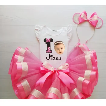 Personalizar a cabeça de 1ª/2ª/3st Aniversário Camisa & Tutu Conjunto Bebê Roupa de Menina de Qualquer Idade rosto de bebê personalizado chá de bebê Aniversário de Princesa