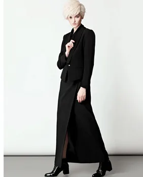 Personalizar o design simples, Outono, Verão as Mulheres splicing elegante fenda da Saia de Cintura Alta shin Bodycon Black Plus Size Saias longas