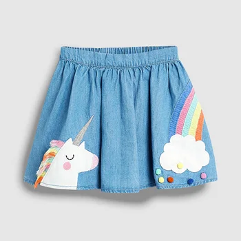 Pouco Maven Nova de Verão, as Crianças de Jeans Azul Bordados Apliques de Pegasus Rainbow Girls 2-7yrs de Malha de Algodão Casual Areias Saias