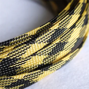 Preto & Amarelo - Alta qualidade de 8mm Trançado animal de ESTIMAÇÃO Expansível Sleeving de Alta Densidade Revestimento Entrançados Cabo Mangas