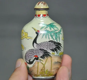 Recolher bronze Chinês Cloisonne animal guindaste pássaro estátua sorte snuff bottle