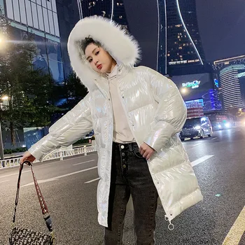 Roupas de algodão mulheres 2021 novo brilhante macio moda meados de comprimento pão roupas de inverno estilo coreano com capuz solto acolchoado jaqueta mulher