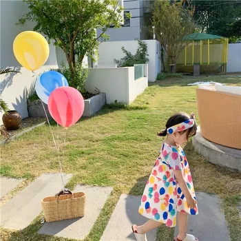 Roupas para crianças 2021 Verão Nova Cor da Moda Balão Vestido de Meninas Cabeça de Impressão Vestido de Princesa da Maré