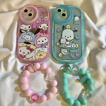 Sanrio Hello Kitty Cinnamoroll Pochacco Com Pulseira de Casos de Telefone Para o iPhone 14 13 12 11 Pro Max Y2k Menina à prova de Choque Soft Shell
