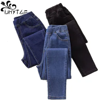 UHYTGF Moda Primavera Calças Jeans Mulheres Temperamento Lápis de Cintura Alta do Tornozelo-Comprimento de Calças Jeans Feminina Casual Tamanho Grande Jeans 948