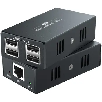 USB Extender Sobre um Único Ethernet Cat5e/6 até 50M USB RJ45 LAN Extensão com 4 portas USB 2.0 Hub para a Webcam, Impressora, Teclado, Mouse