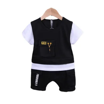Verão para Crianças de Meninas Vestuário de Moda Meninos do Bebê do Algodão do T-Shirt, Shorts de 2Pcs/define Ki Roupas Infantis Criança Casual de Sportswear