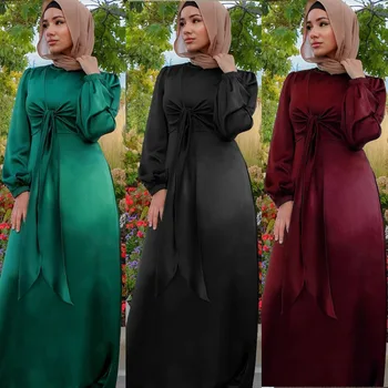 Vestuário Islâmico Abaya Mulheres Ramadã Cetim Vestido Maxi Muçulmanos Do Sexo Feminino De Cor Sólida Casual De Verão Em Dubai Abaya Turquia Pakistanmodest