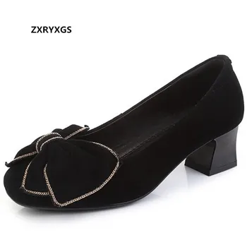 ZXRYXGS 2022 Novo Top de Couro Fosco Charme Arco Mulheres Sapatos de Couro em Tamanho Grande Banquete Moda dos Sapatos Pretos de Salto Alto Sapatos de 5cm 3Cm