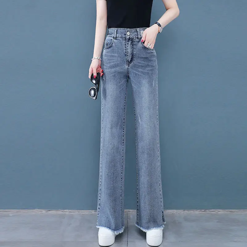Cintura alta Jeans Mulheres Soltas 2020 Novas Roupas de Outono Ampla Perna Reta Calças
